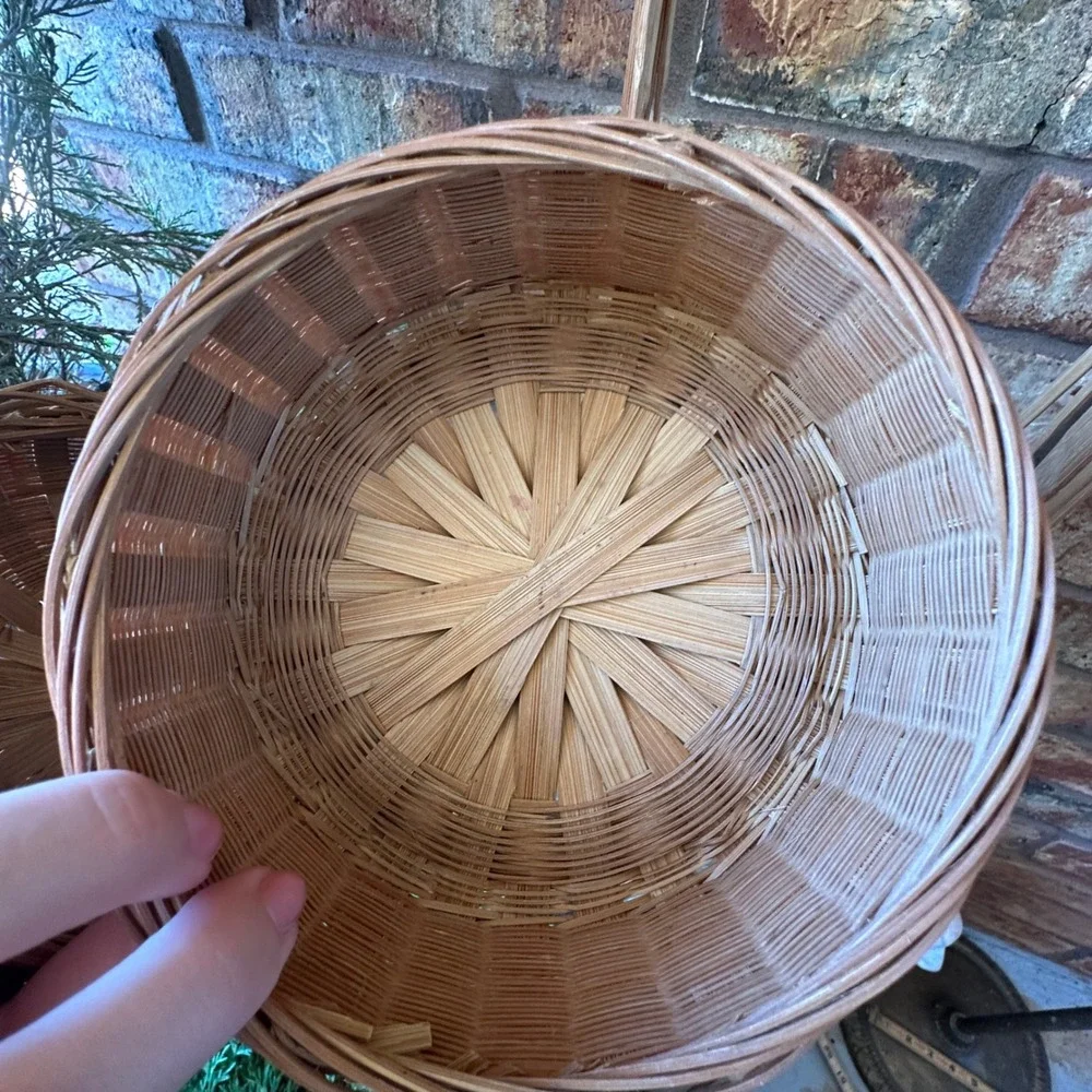 Vintage Woven Bamboo 2 Tier Wedding Basket Picnic Carrier with Handle Brown